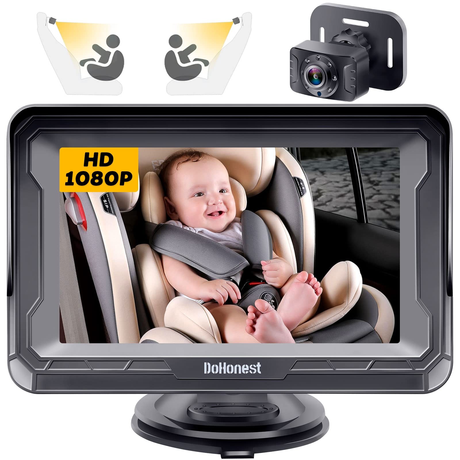 Baby Car Camera HD 1080P - Rear-Facing Car Baby Monitor with Night Vision, Ad...