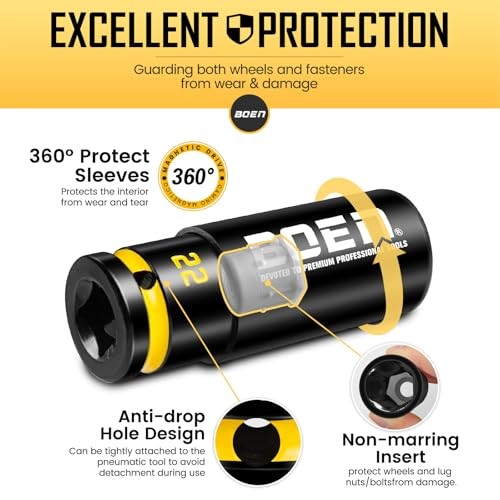 22mm 1/2" Drive Wheel Protector Impact Socket, Non-Marring Thin Wall 22MM
