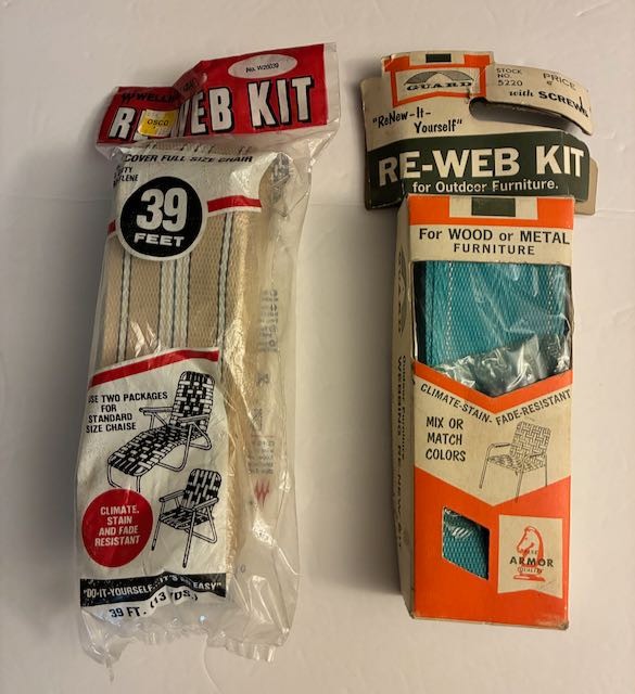 Vtg Lot of 2 Re-Web Kits Lawn Chair Webbing Wellington Beige & Guard Co. Blue