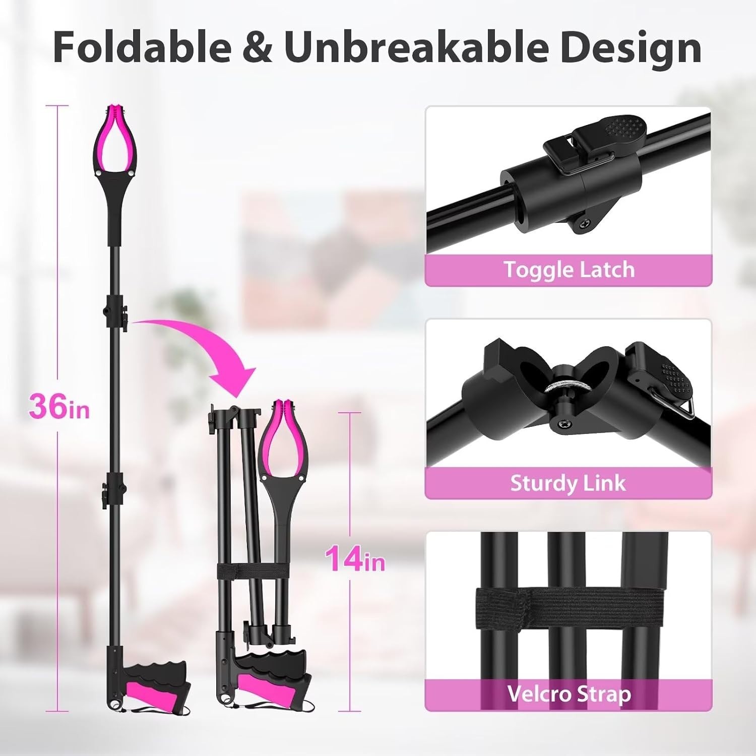 36-inch Reacher Grabber Tool Foldable Lightweight Pickup with Rotating Head