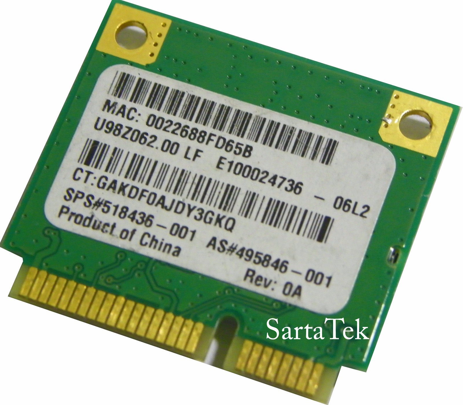 HP OEM 518436-001/ 580101-001 AR5B95-H b/g/n Half PCI-e U98Z062.10 AR9285