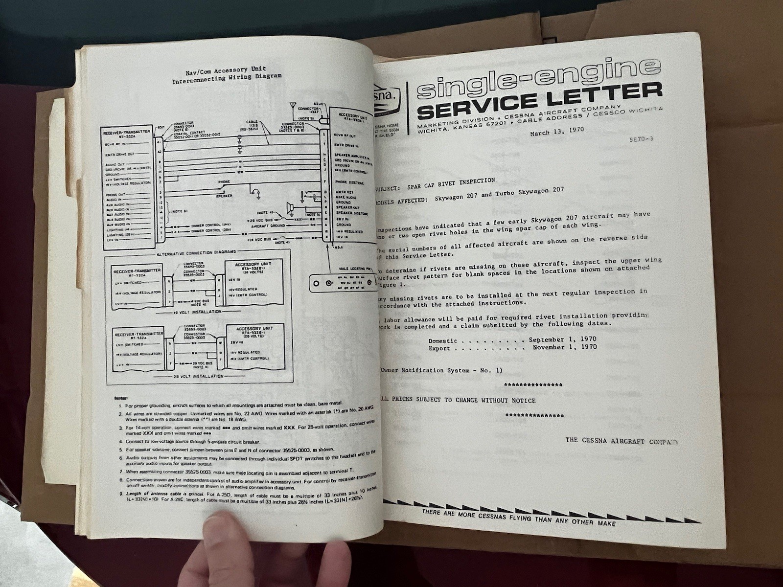 1970 Cessna Service Information Summary Manual All Models, Original