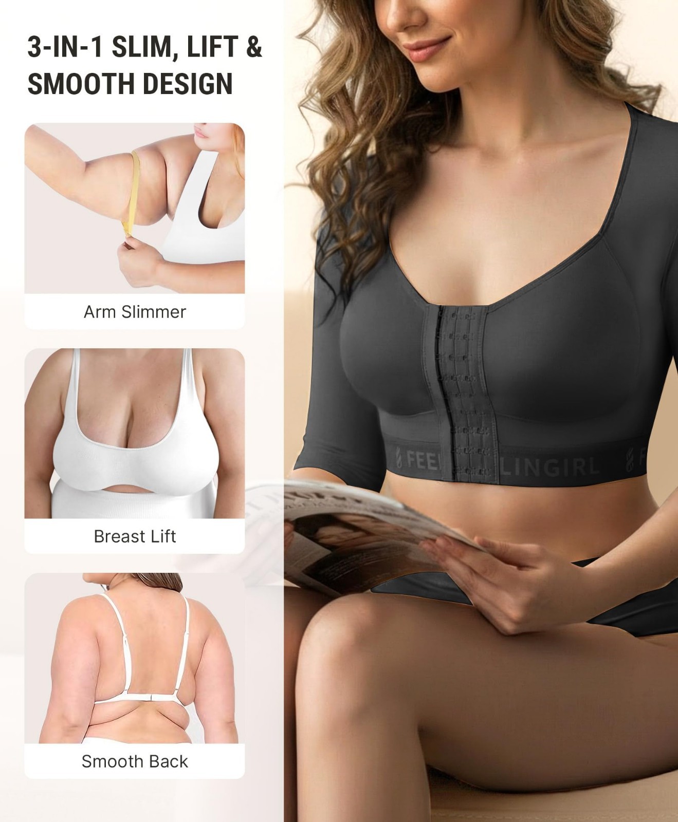 Arm Compression Sleeve for Women - Upper Arm Shaper, Post-Surgery Support Bra