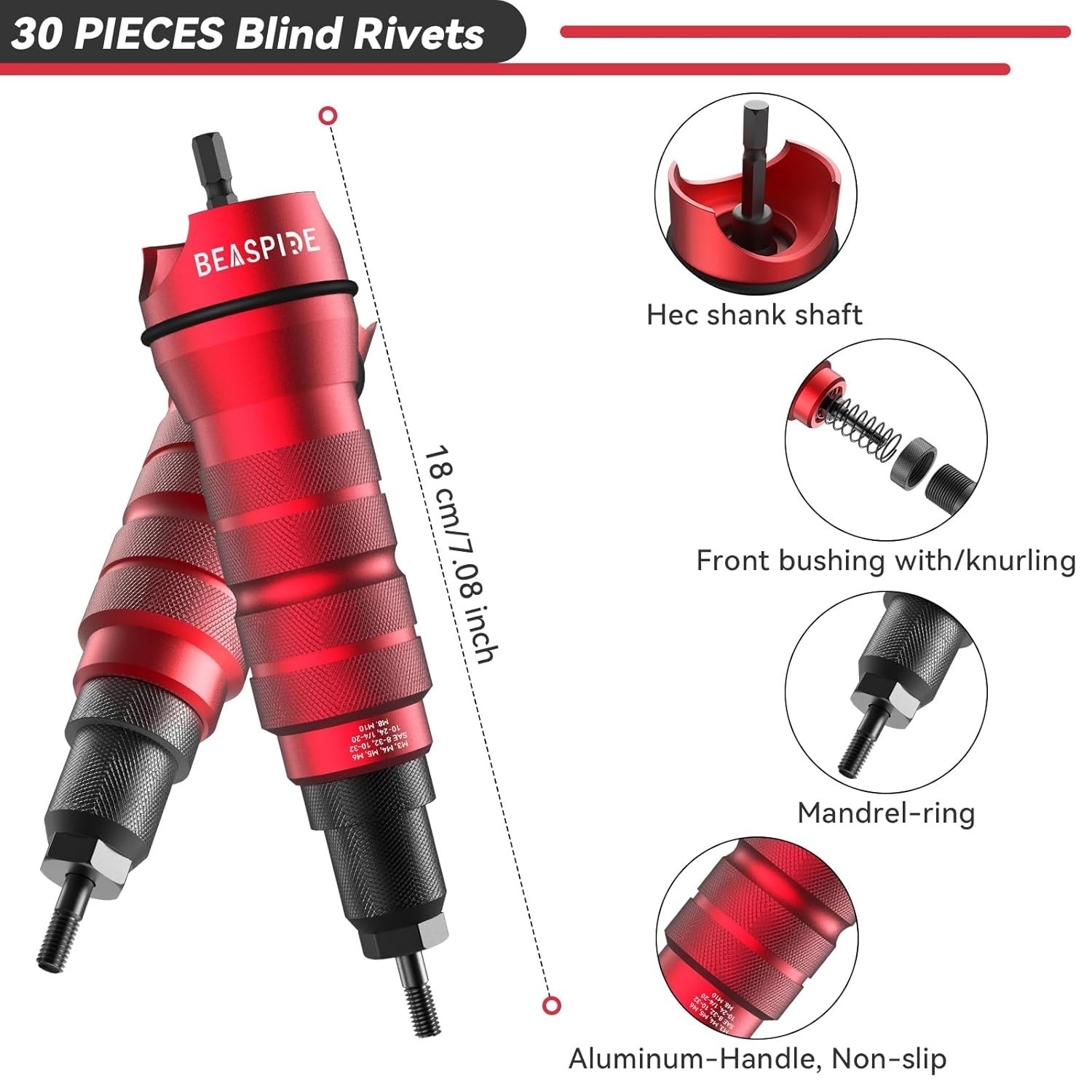 Rivet Nut Drill Adapter Kit for Electric Drills with 50 Assorted Rivet Nuts