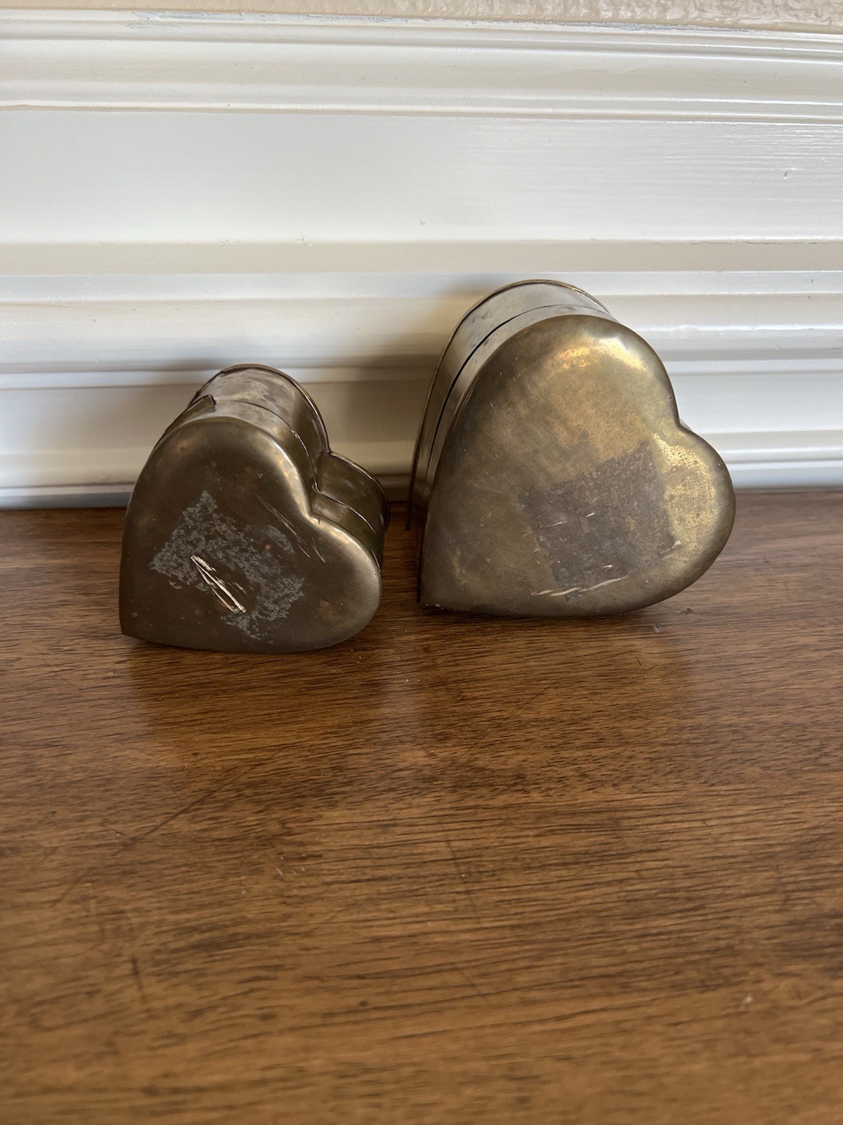Set Of 2 Heart Shaped Polished Brass Hinged Nesting Boxes