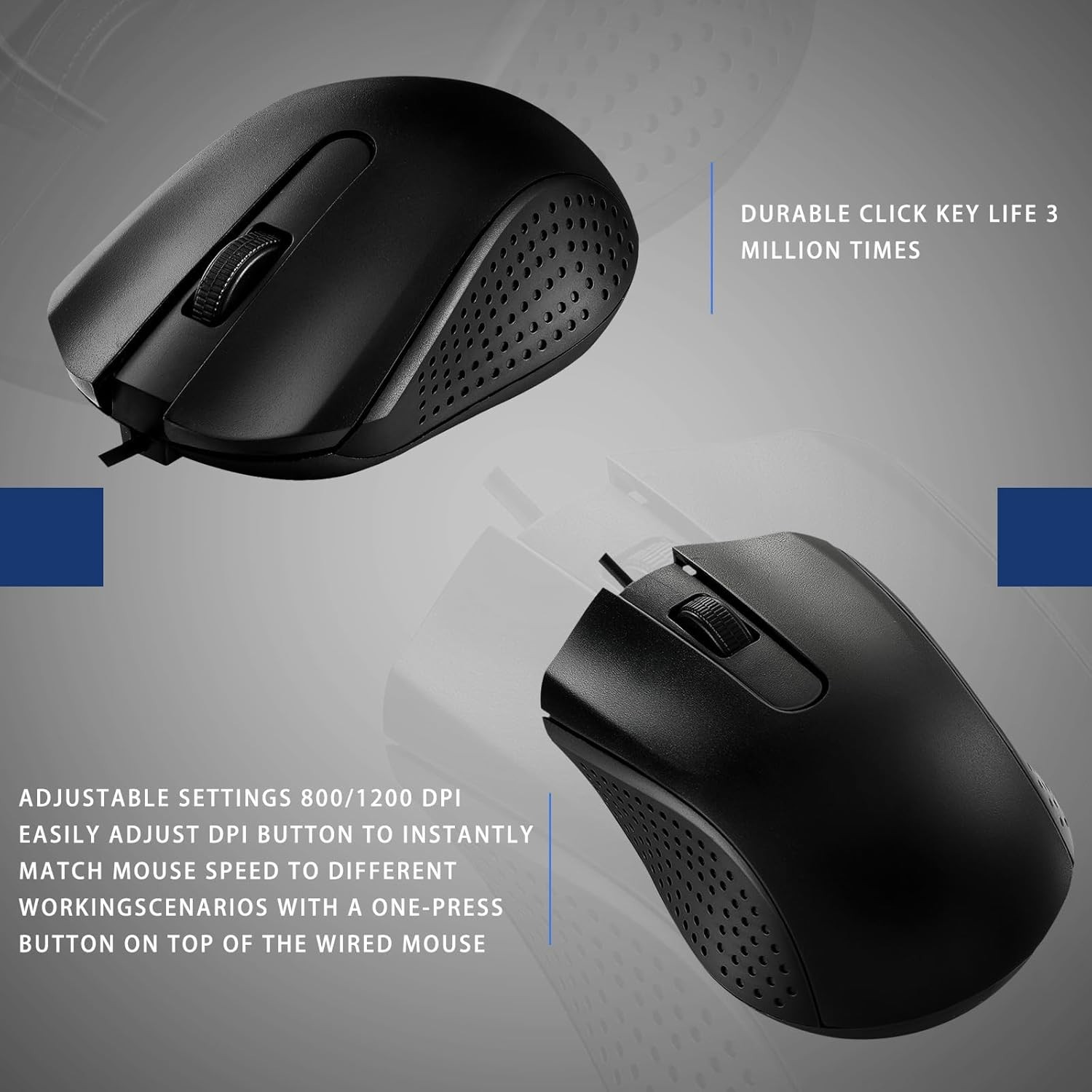 6 Pcs Wired USB Computer Mouse Bulk 3 Button Corded Wired Mouse for Laptop De...