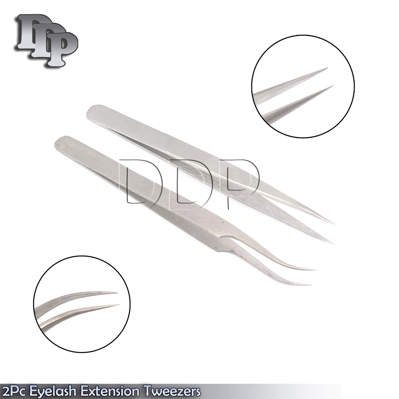 Precision Tweezers Eyelash Extension - Straight & Curved Pointed Tweezers 2Pcs