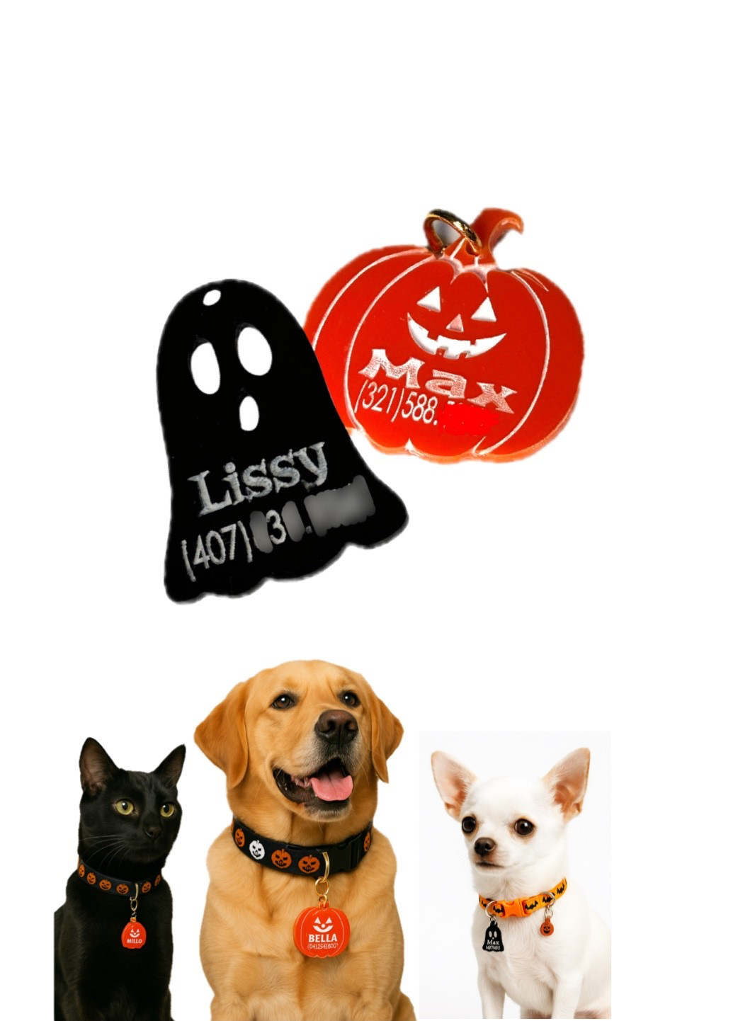HALLOWEEN ACRYLIC PLASTIC PET DOG CAT Tags-Custom Engraved ID Tag Identification