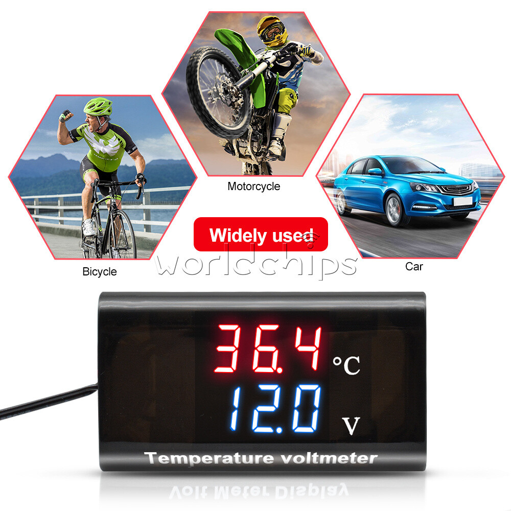 DC 12V 0.28'' Digital Dual LED Display Voltmeter Temperature Voltage Panel Meter