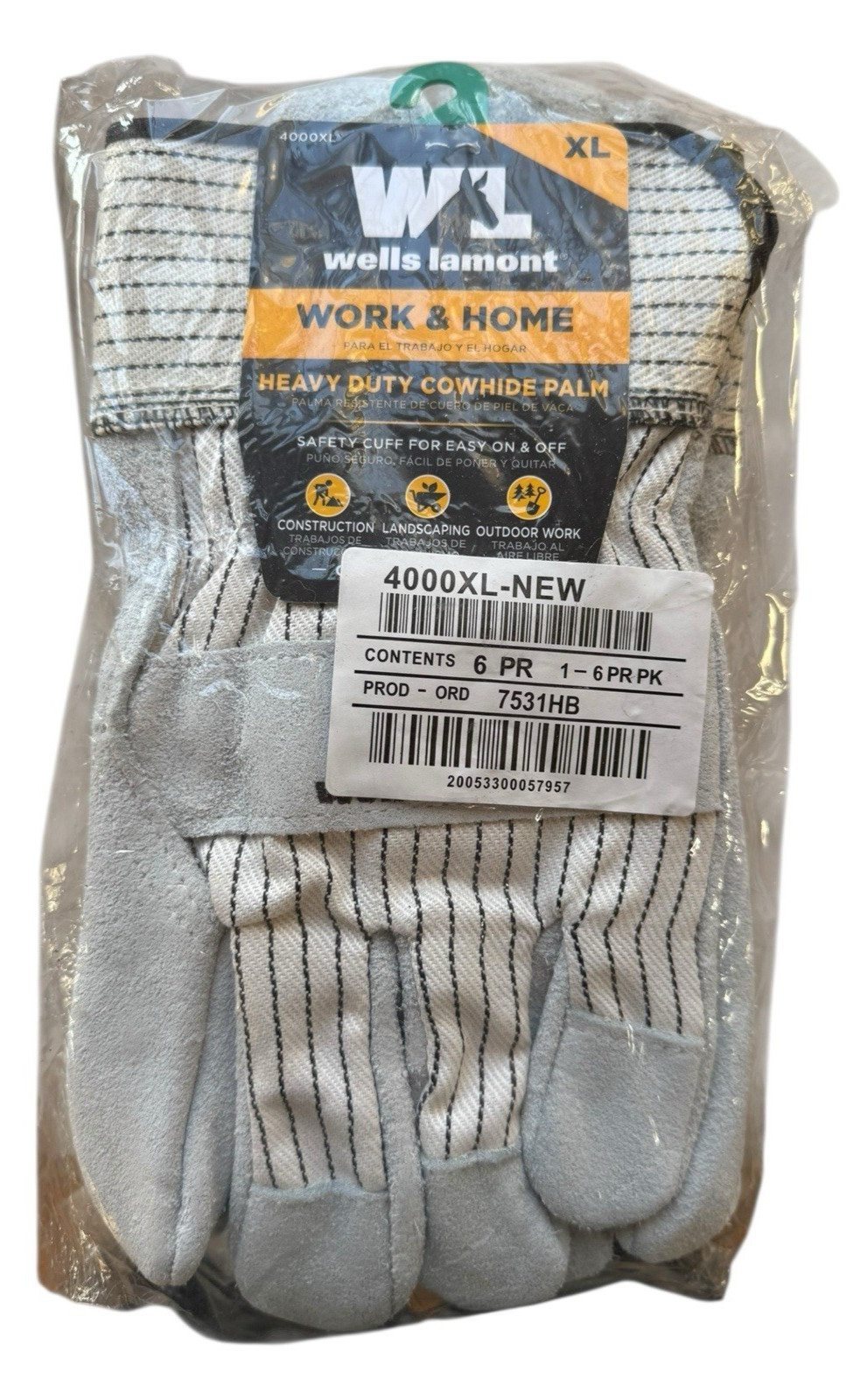 6 Pr Pk Wells Lamont 4000XL Work & Home Heavy Duty Cowhide Palm Gloves
