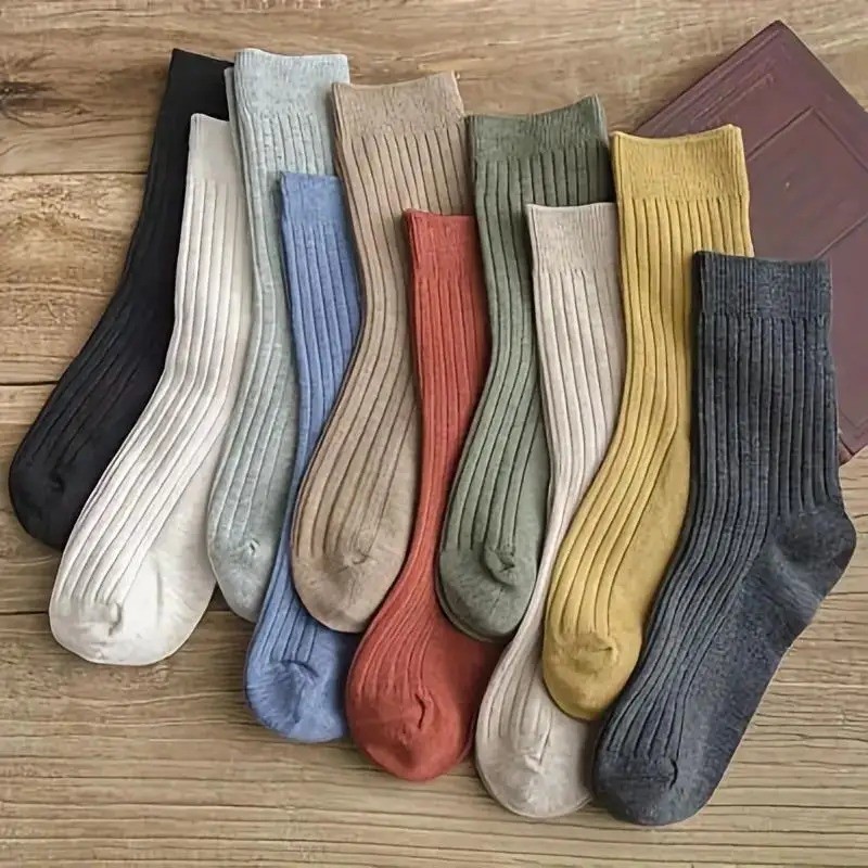 5 Pairs of Vibrant Mixed Color Striped Comfort Crew Socks - Soft and Breathable.
