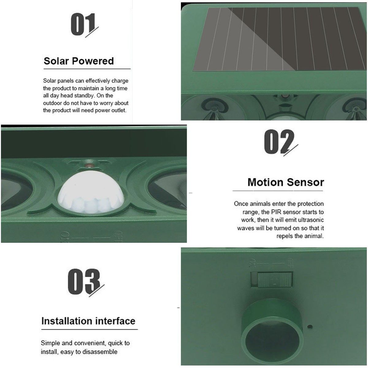 Motion Sensor Solar Ultrasonic Bird Repellers Pest Control Scarer Deterrent Fox