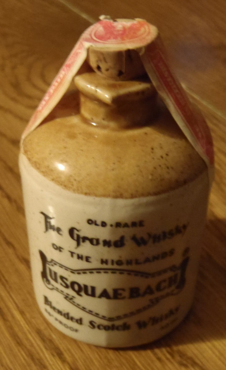 Vintage Usquaebach Scotch 50ml Stoneware Jug Bottle Tax Stamp - EMPTY - Scotland