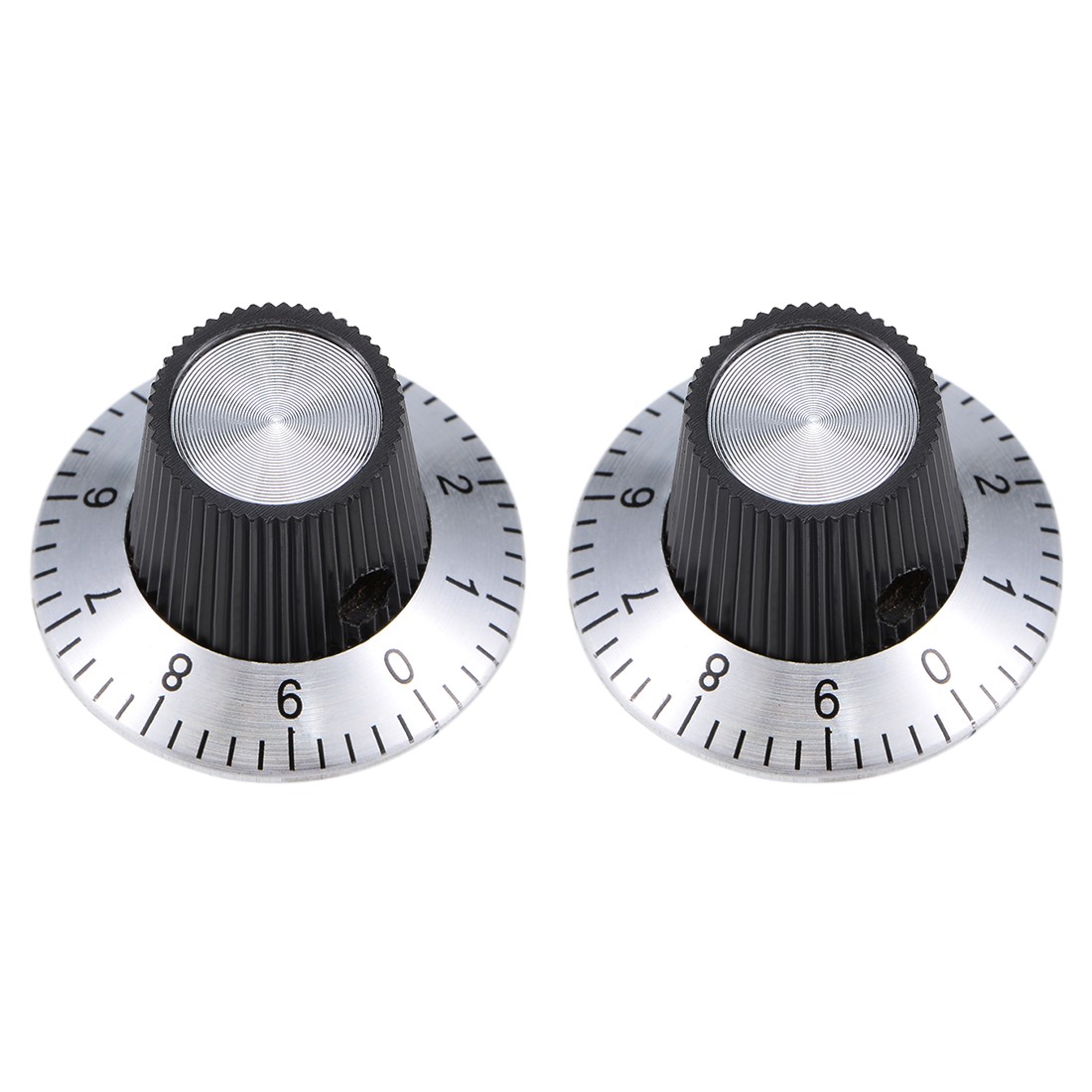 2Pcs 29x18mm Aluminium Alloy Potentiometer Rotary Knob Cap Type Silver Tone