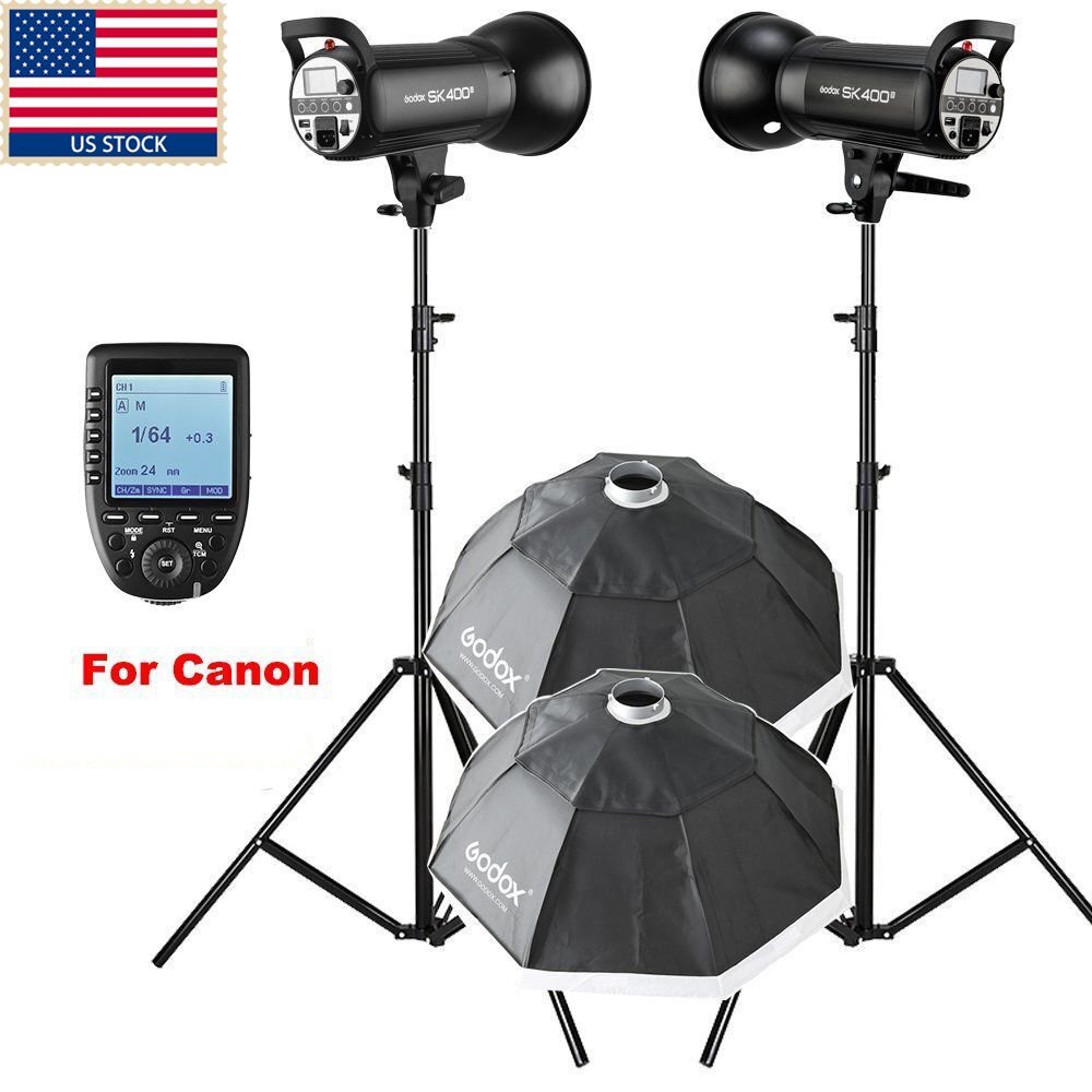 2x Godox SK400II Studio Strobe Flash Light+120cm Softbox Stand+Xpro-C For Canon