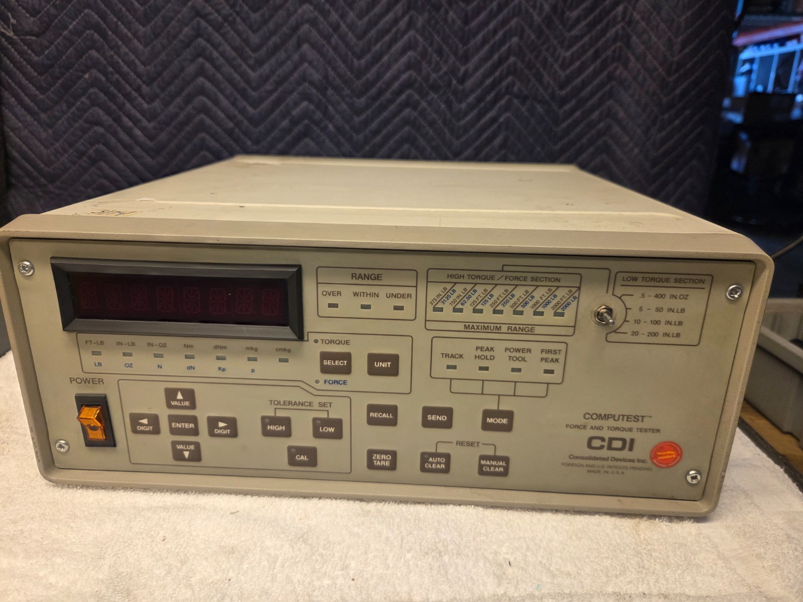 CDI Consolidated Devices TFC-Digital 2000-110-OH Computest Force Torque Tester