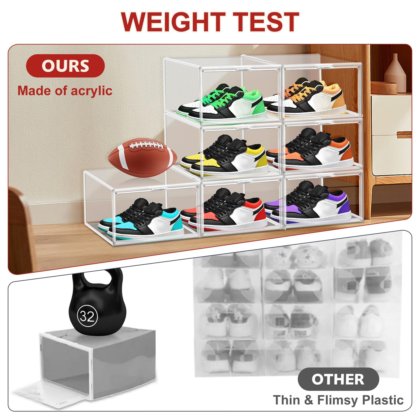 EZJOB 1 Pack Clear Shoe Boxes Size 12 Storage 13 - 1 Pack,