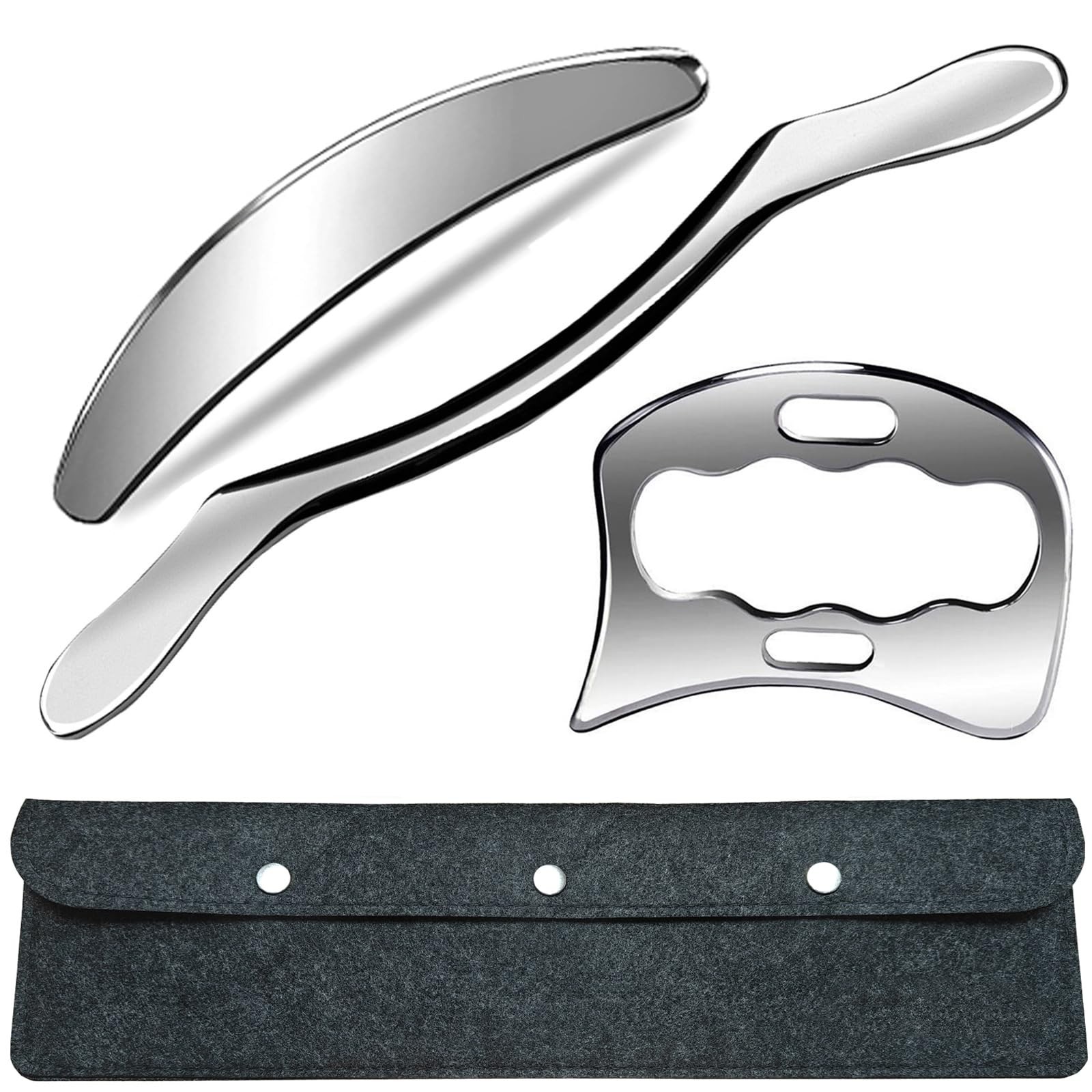 Professional Muscle Scraper Set, 3pcs Stainless Steel Tools with Case, Manual...