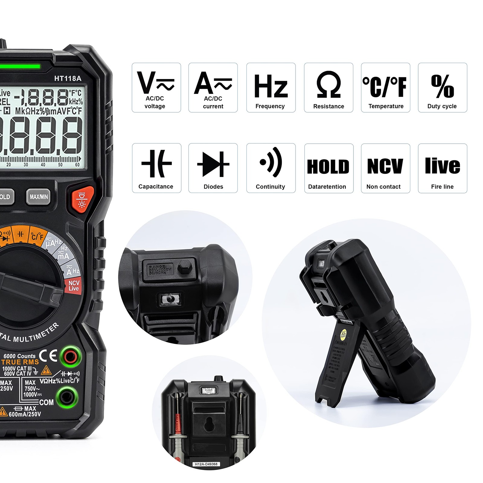 Digital Multimeter TRMS 6000 Counts Voltmeter Auto-Ranging Fast Accurately Measu