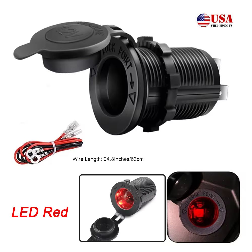 12V Car Marine Cigarette Lighter Socket with Red LED Power Oulet Socket Adapter