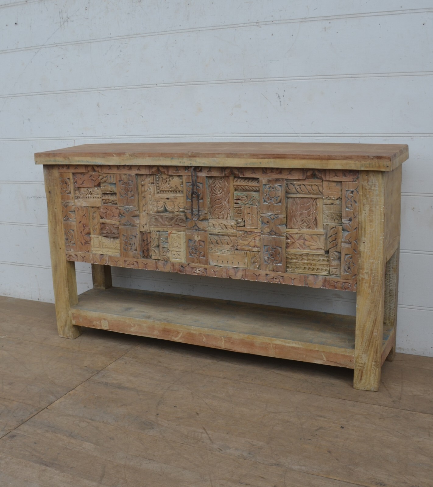 Reclaimed teak storage trunk with lower open shelf