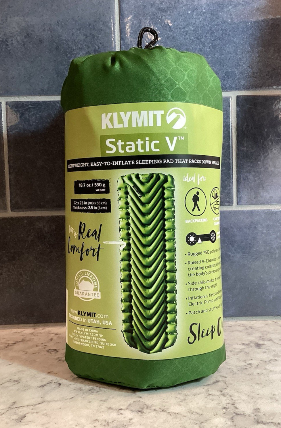 KLYMIT STATIC V Sleeping Pad  GREEN  NEW
