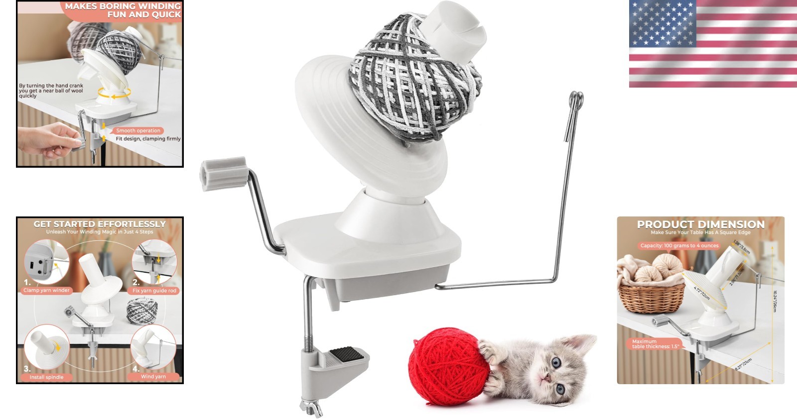 Durable ABS Plastic Yarn Ball Winder - 3.5 Oz Capacity, Grey, Lightweight Design