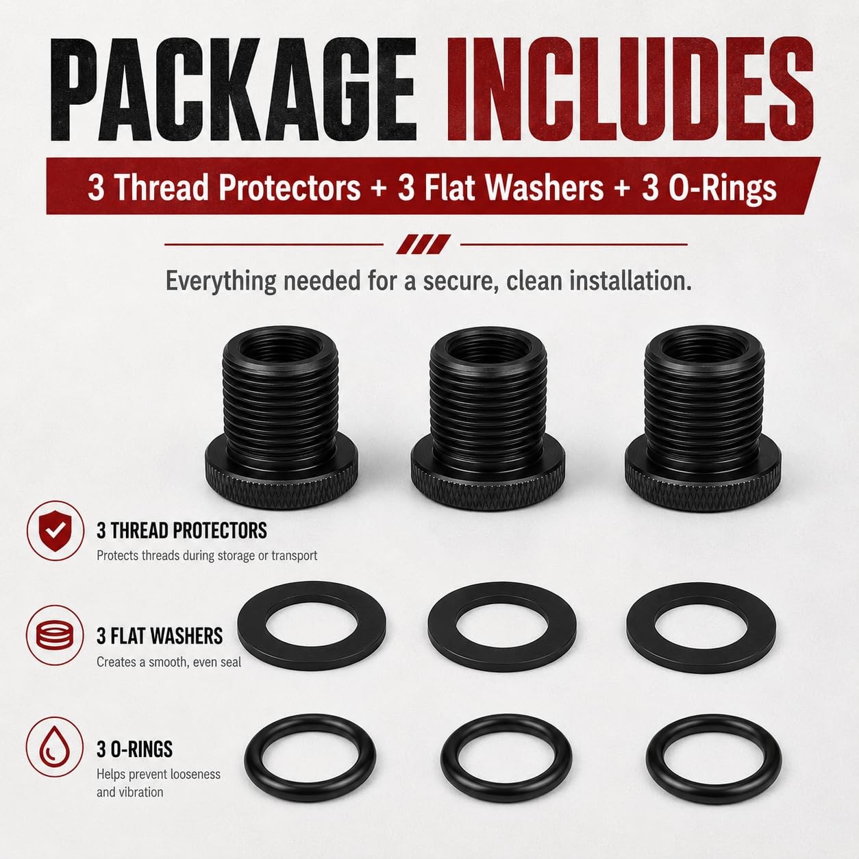 3 Pack Black 1/228 and 3/416 Thread Protector Adapters Washers Kit Box