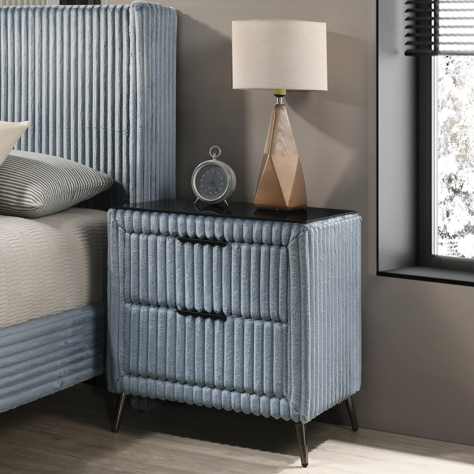 Wide Wale Corduroy Upholstery Nightstand, Blue