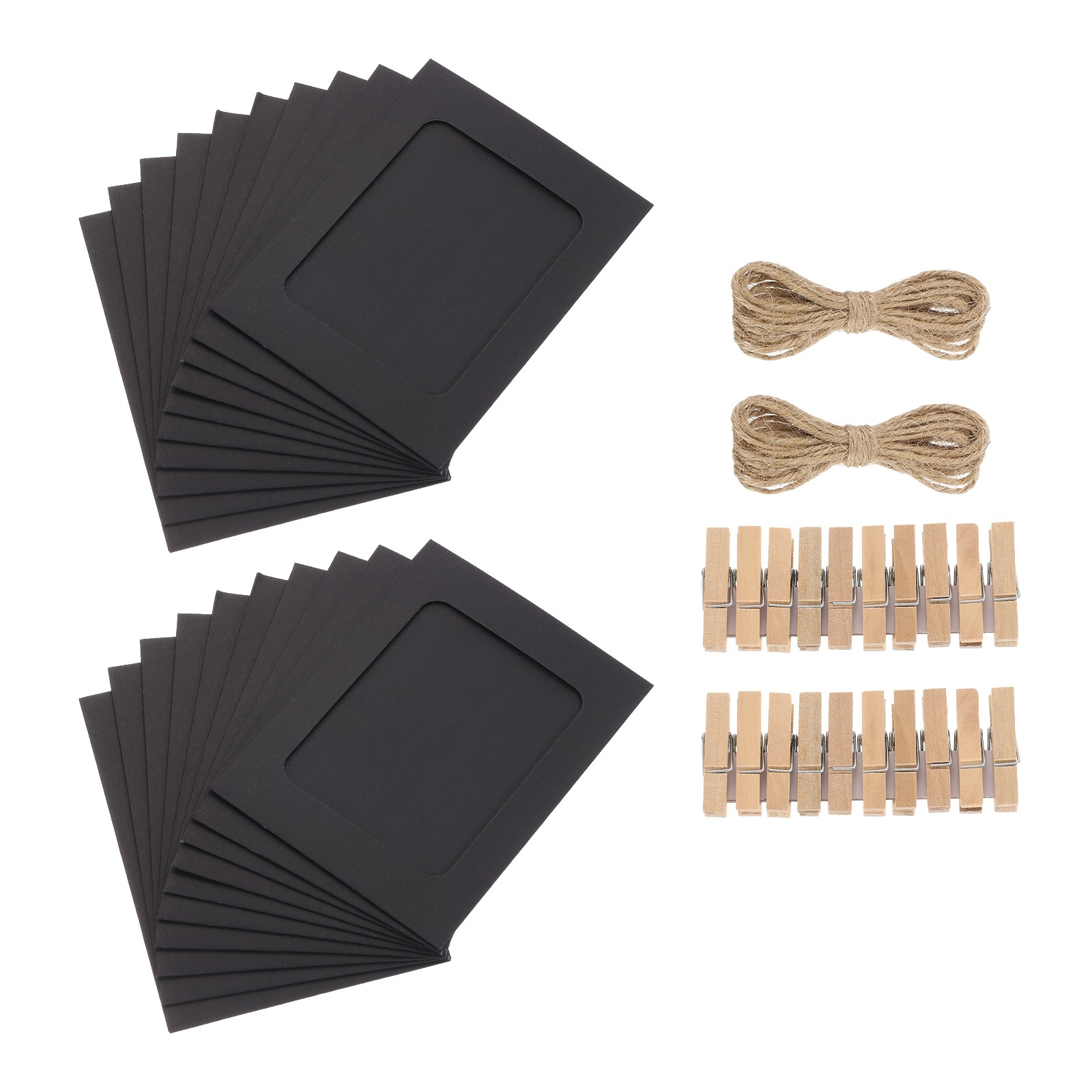 20pcs 4 x 6" Kraft Paper Photo Frame Banner with Clips and String, Black