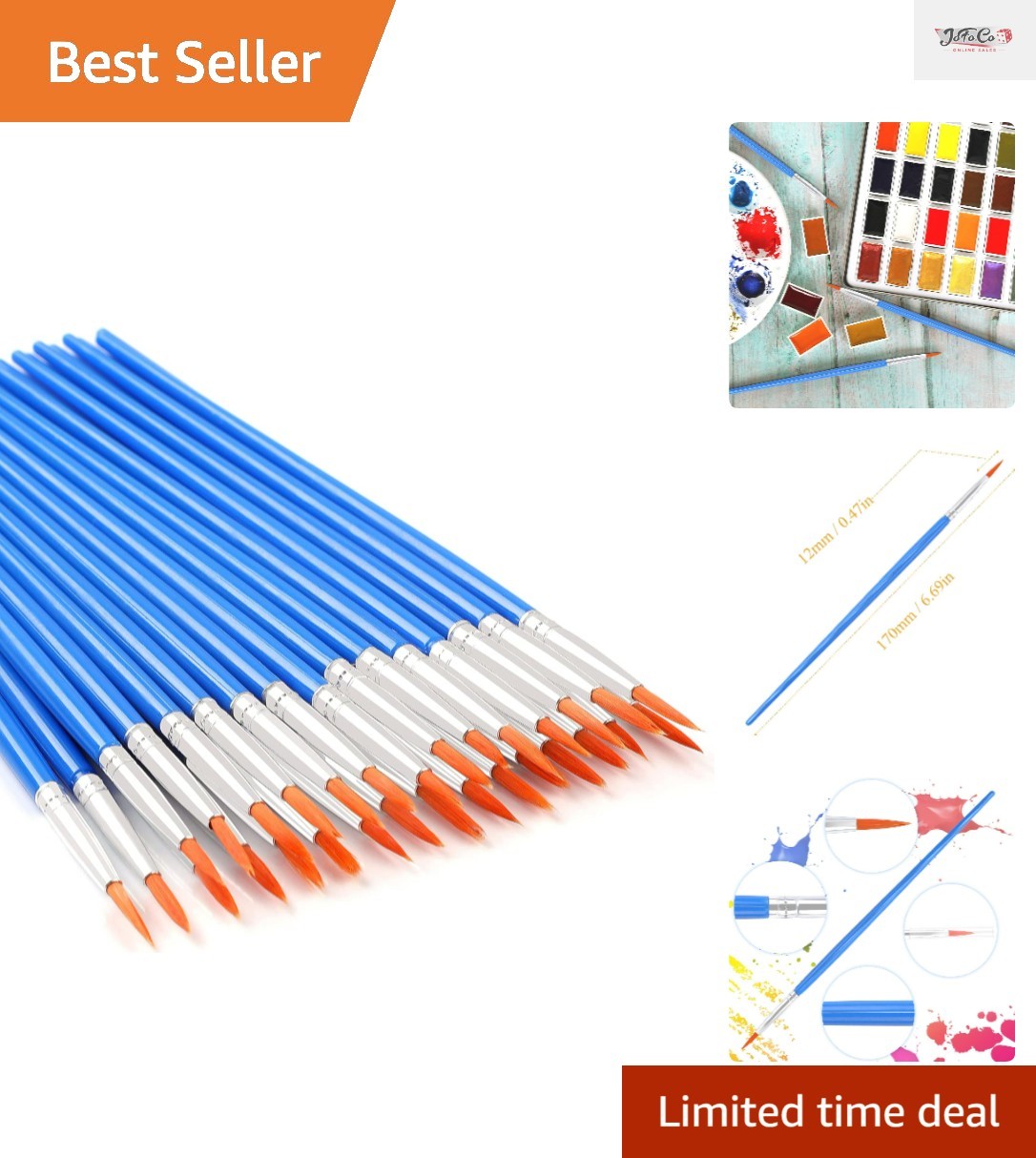 30 Durable Small Round Paint Brushes with Short Handles for Fine Detailing