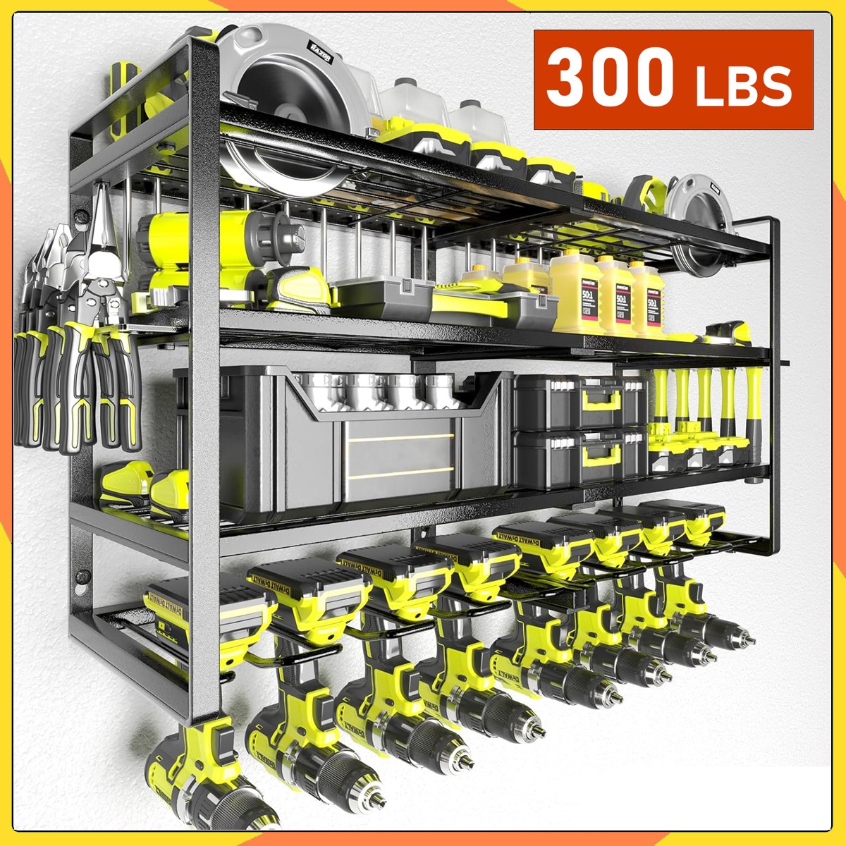 Heavy Duty Power Tool Organizer Drill 4-Layer Wall Mount Storage Rack Garage 3XL