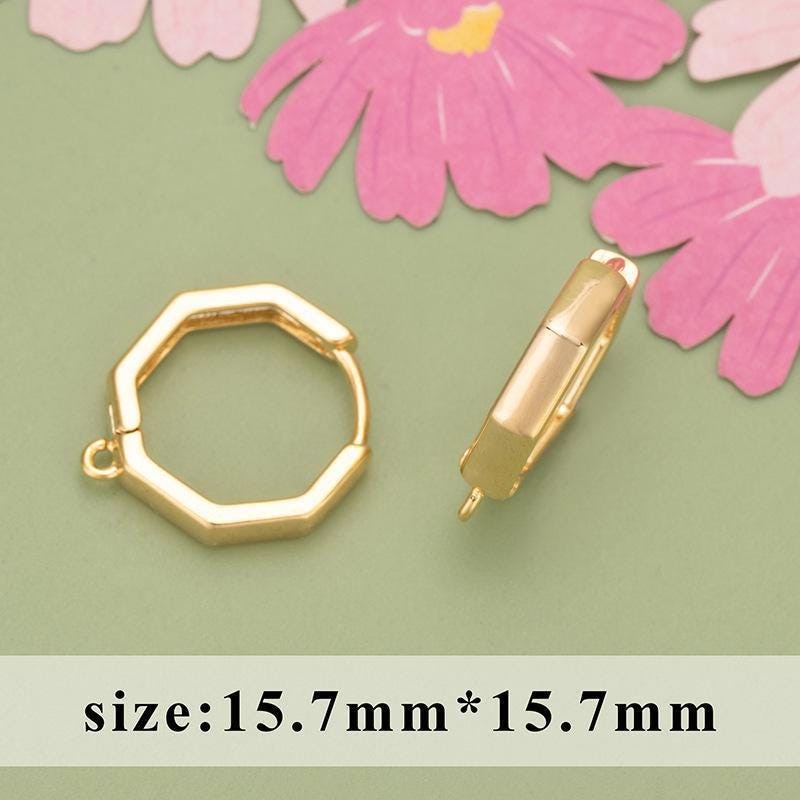 1Pair Gold Plated Hexagon Shape Hoop Huggies Earrings Component GCR511-Gold