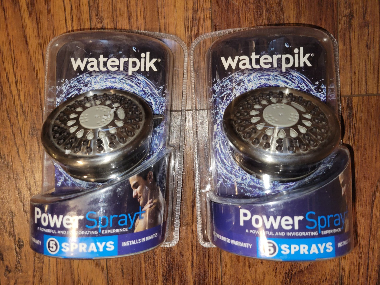 2 Waterpik PowerSpray 5-Spray Patterns Fixed Shower Head Brushed Nickel TAV-529E