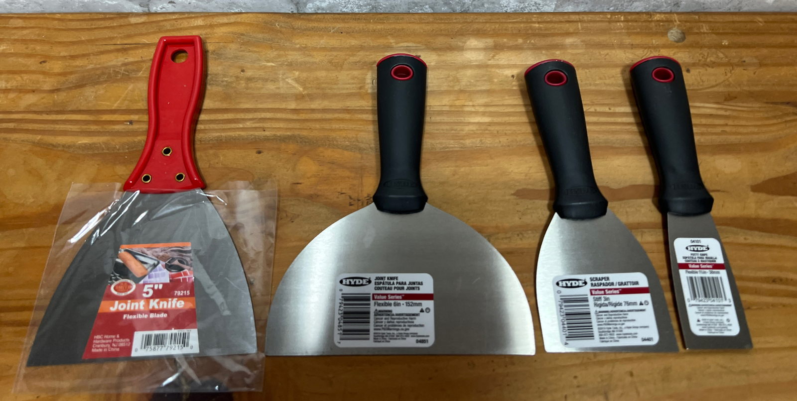 New Lot Of 4 Putty Joint Knifes 6”, 5”, 3”, 1.5” HYDE & B.B. Smith Tool Stocking