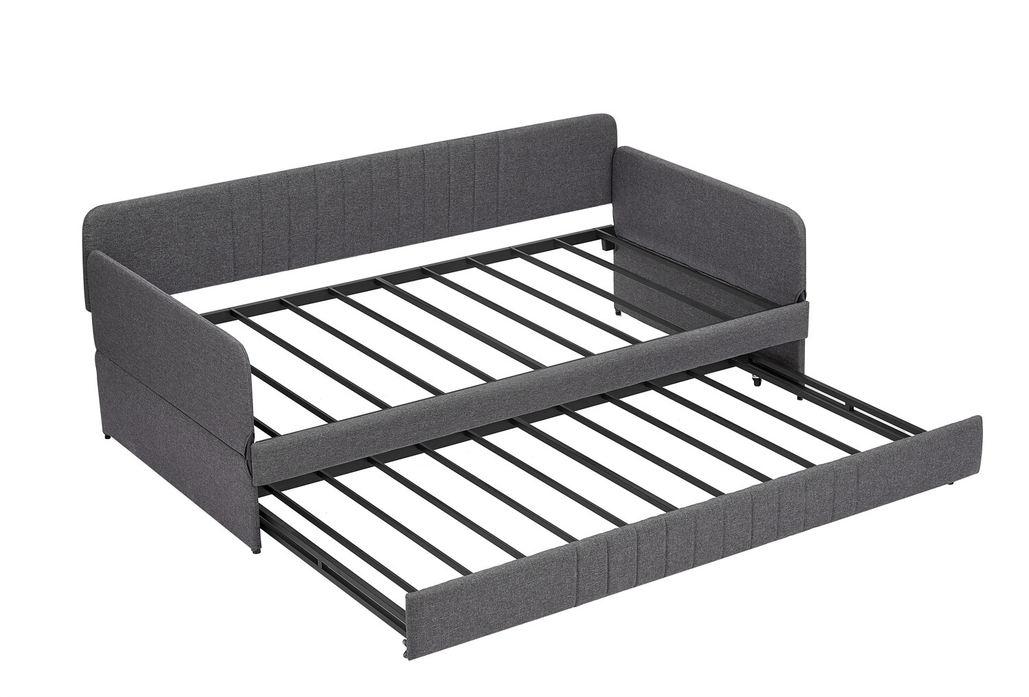 Twin Size Daybed Upholstered Bed Frame Sofa Bed with Trundle Bed Grey