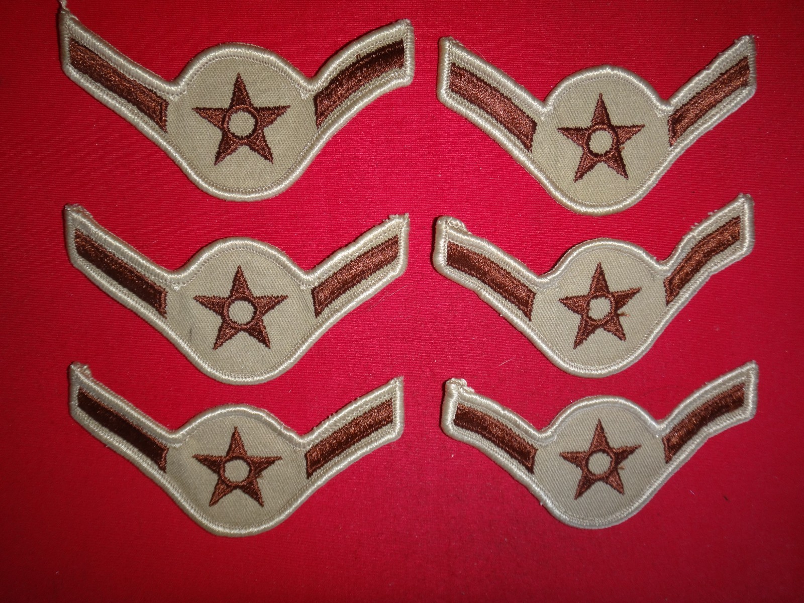 3 Pairs of USAF E-2 AIRMAN Rank Desert Tan Large Chevrons