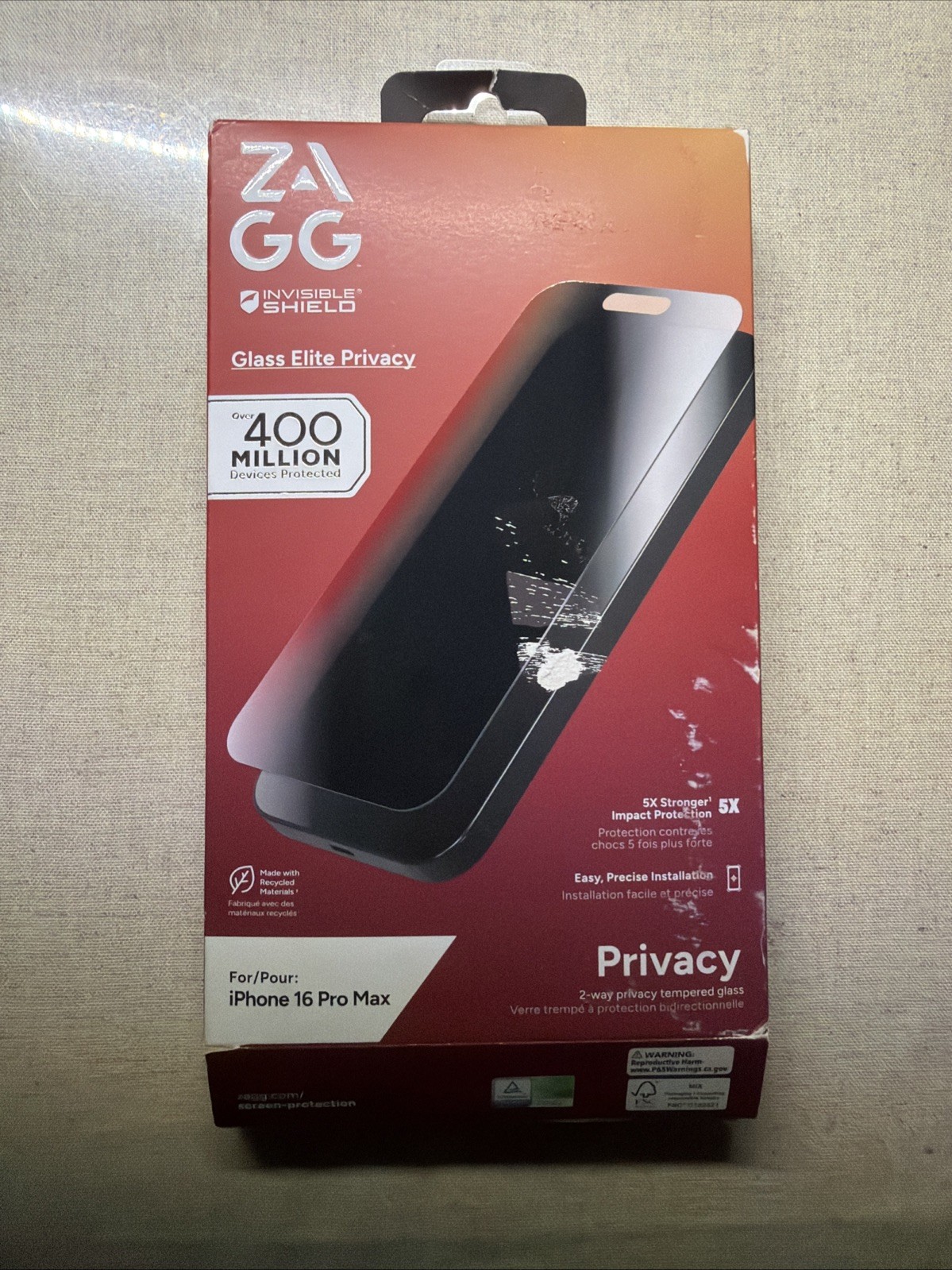 ZAGG Tempered Glass Privacy Screen Protector - For Apple iPhone 16 Pro Max
