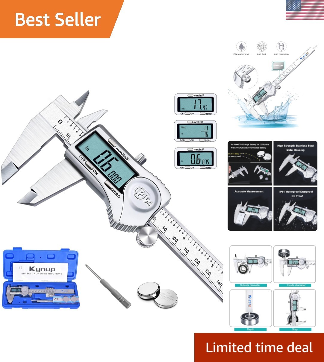 Digital Caliper Stainless Steel 6Inch Silver