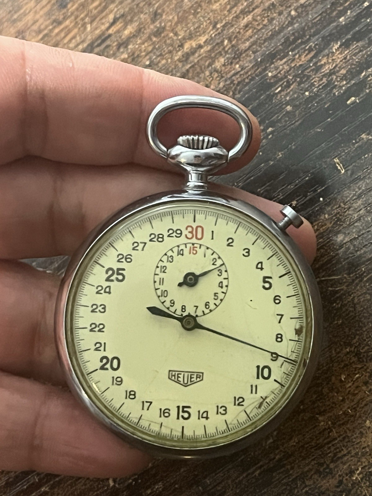 Vintage Heuer 30 Second Stopwatch 50mm Manual wind Swiss made Works Collectible
