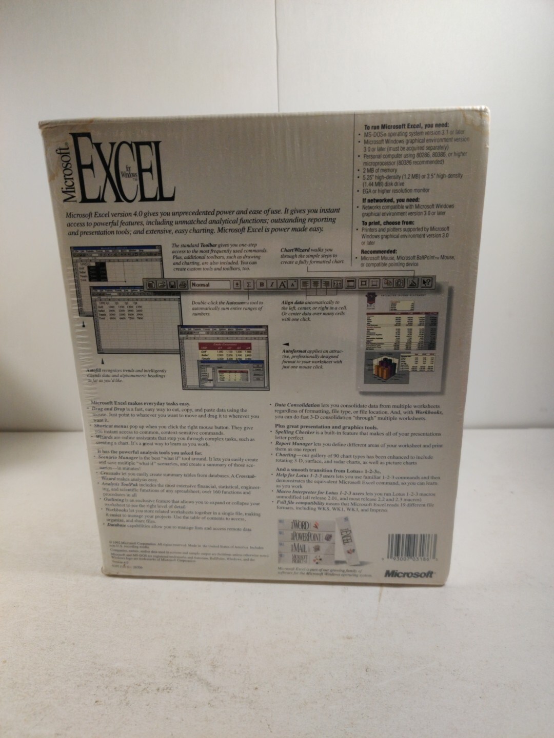 Microsoft Excel 4.0 for Windows Box Set SEALED Promotional Sample Not For Resale