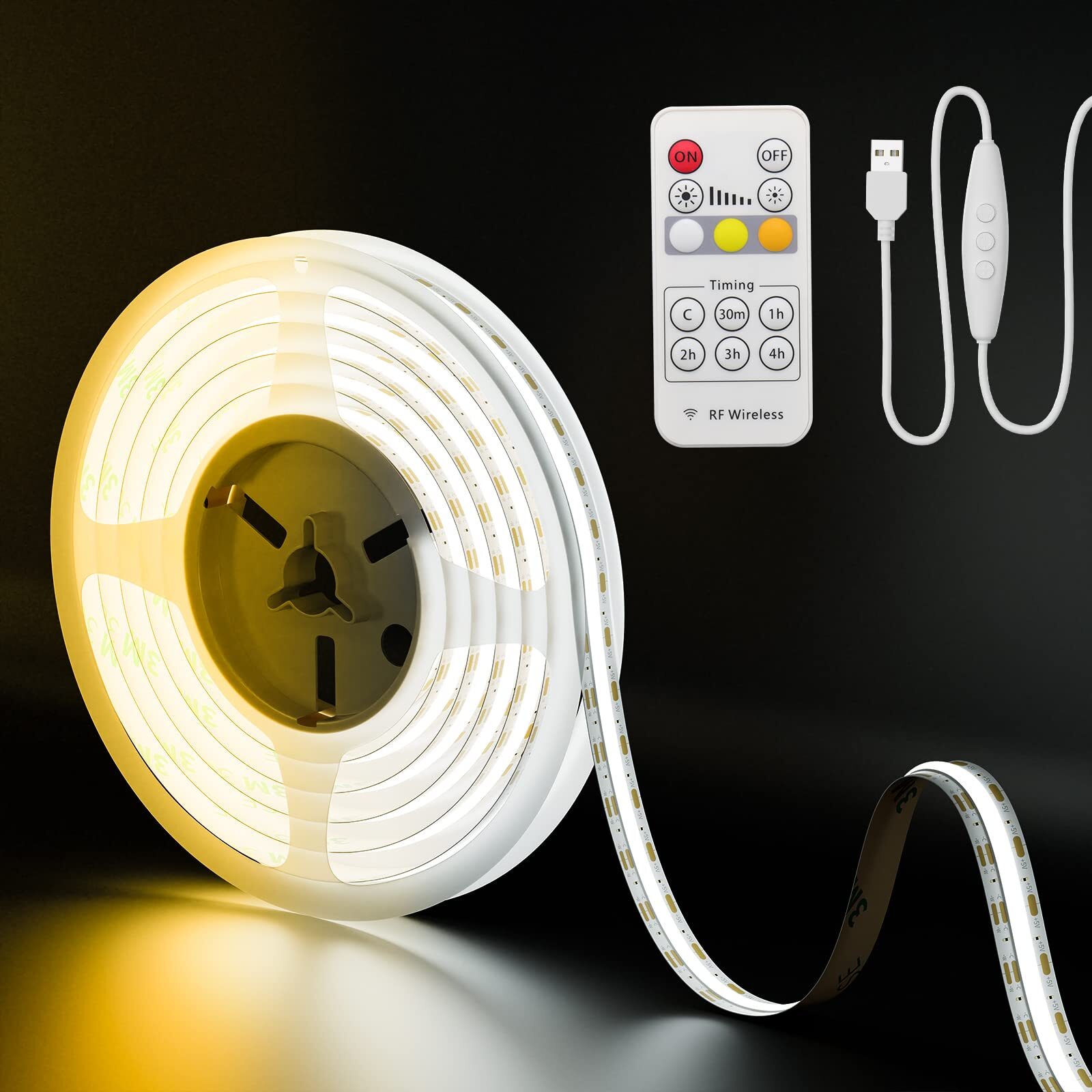 5V USB CCT Tunable COB LED Strip Light 6.56ft/2m 1280LEDs 1200lm 2700K-6500K ...
