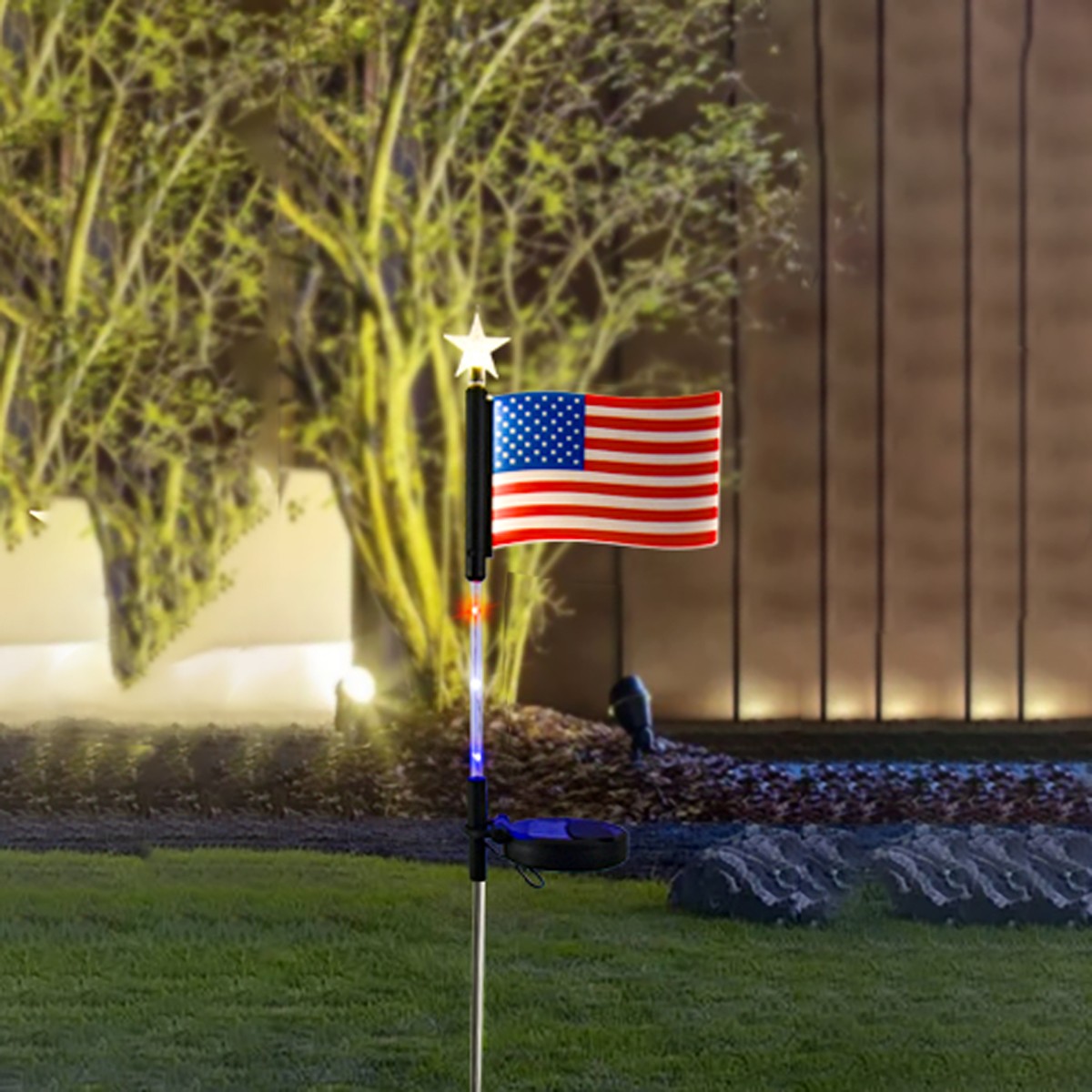 2Pcs Solar Lights American Flag USA Yard Garden Flag US Flag Light Décor