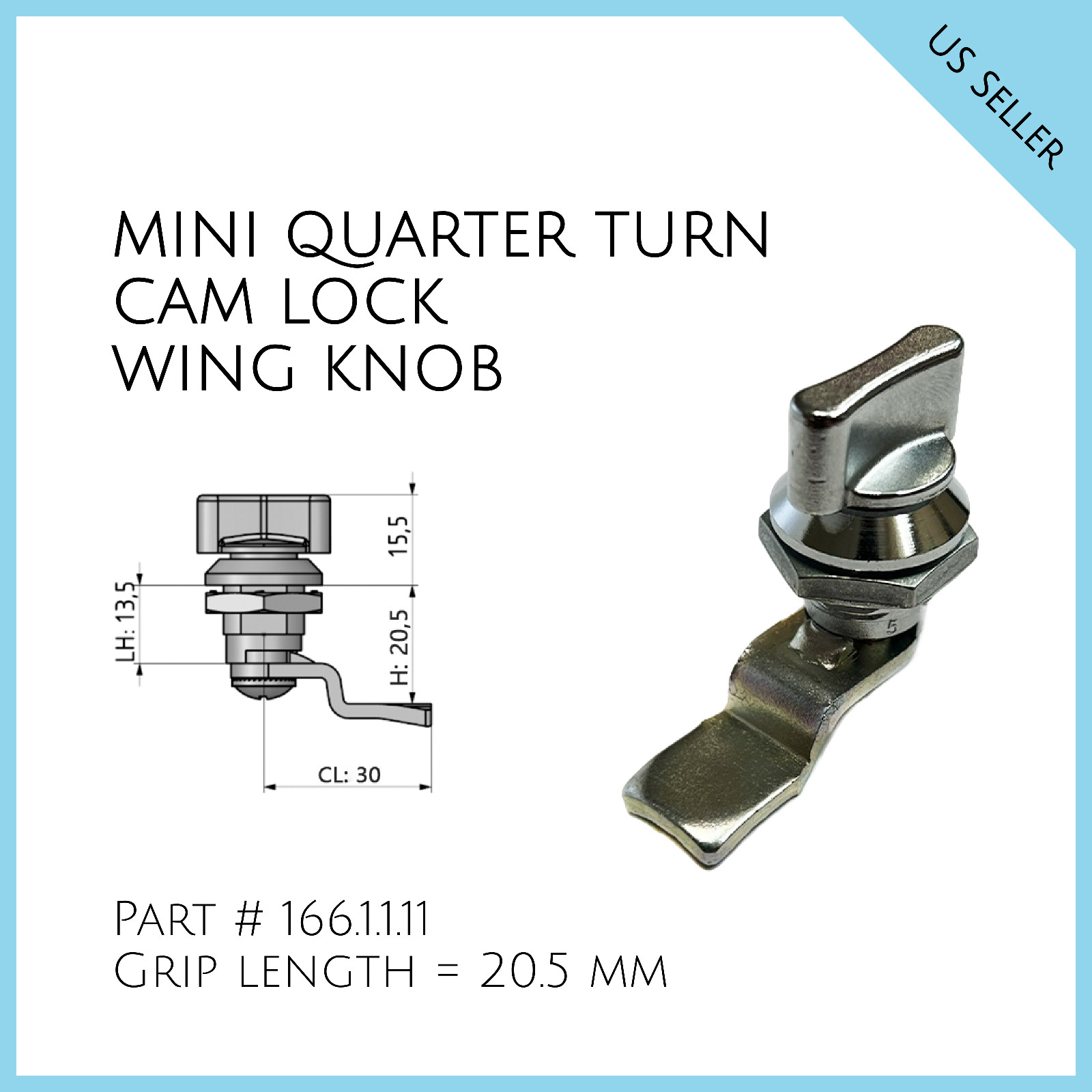Mini Quarter Turn Cam Lock Wing Knob Part # 166.1.1.11