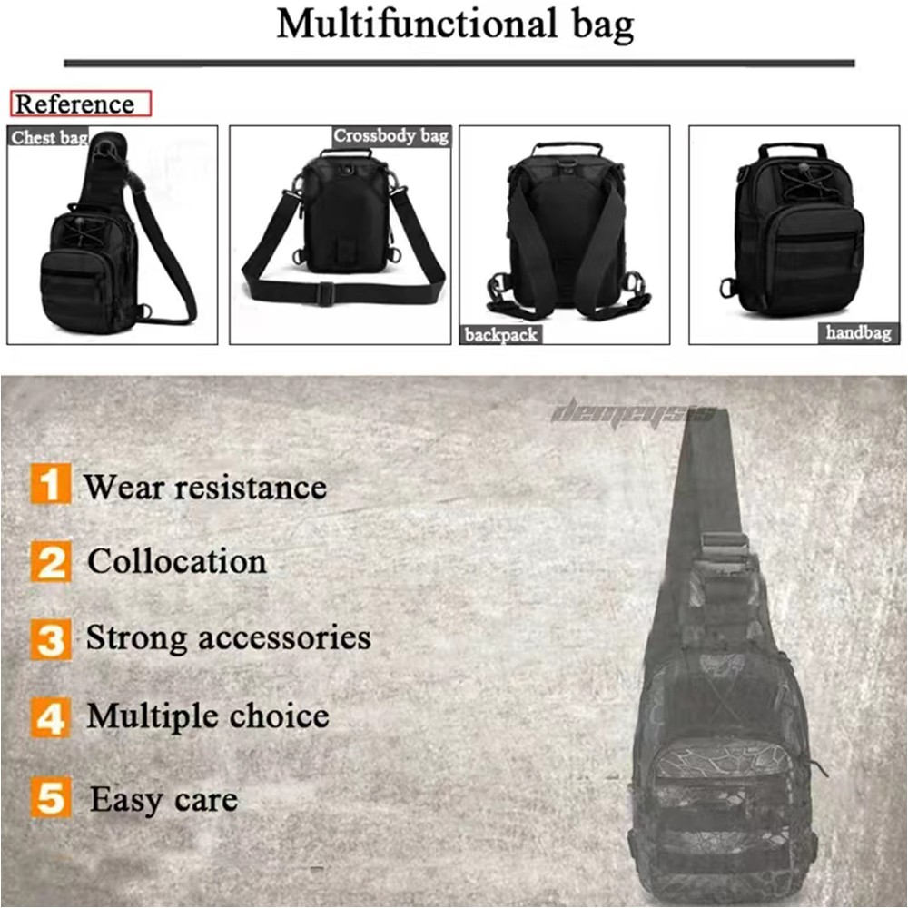 Universal Tactical Sling Backpack Black 600D Outdoor Storage Bag