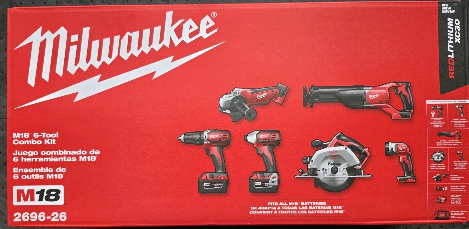 Milwaukee 2696-26 M18 18V Cordless 6-Tool Combo Kit