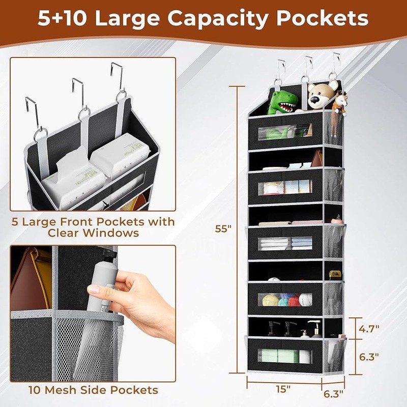Durable 5-Tier Door Organizer W/ Clear Windows Multi-Purpose Storage Solution US