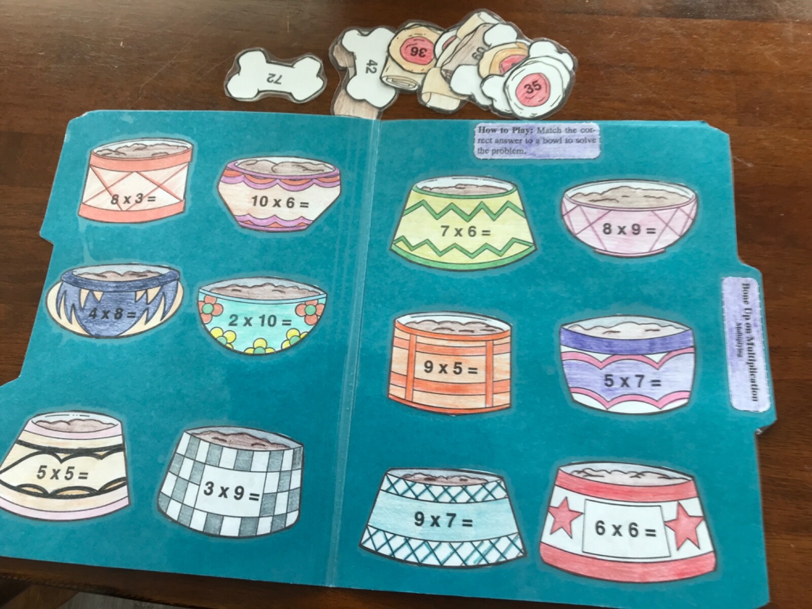 Bone Up on Multiplication! 2nd Grade math file folder game teacher