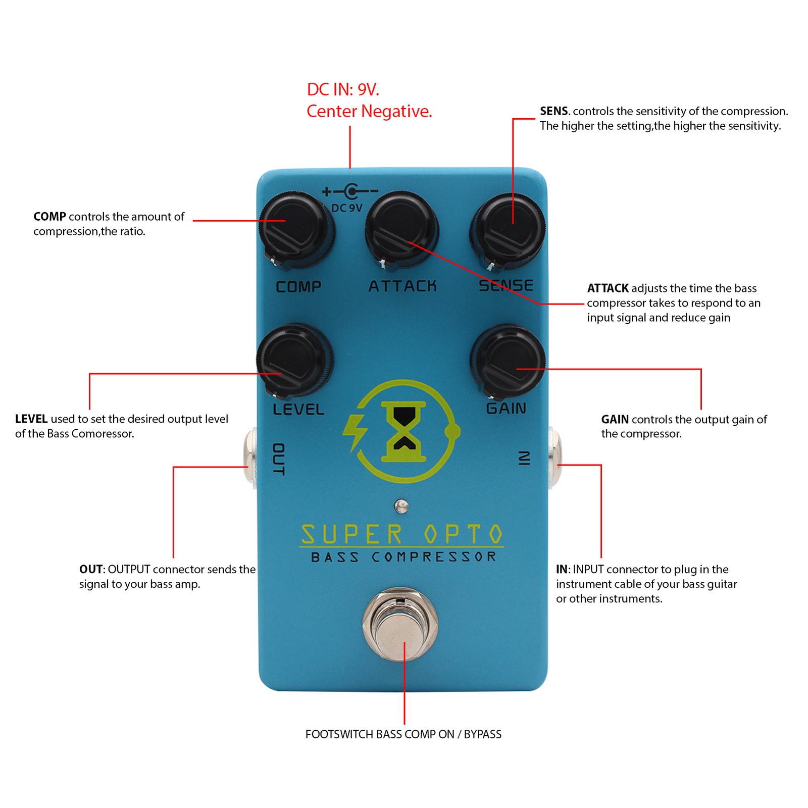 Bass Compressor Pedal Optical Compressor Effect Pedal For Electric Bass Tru CNLQ