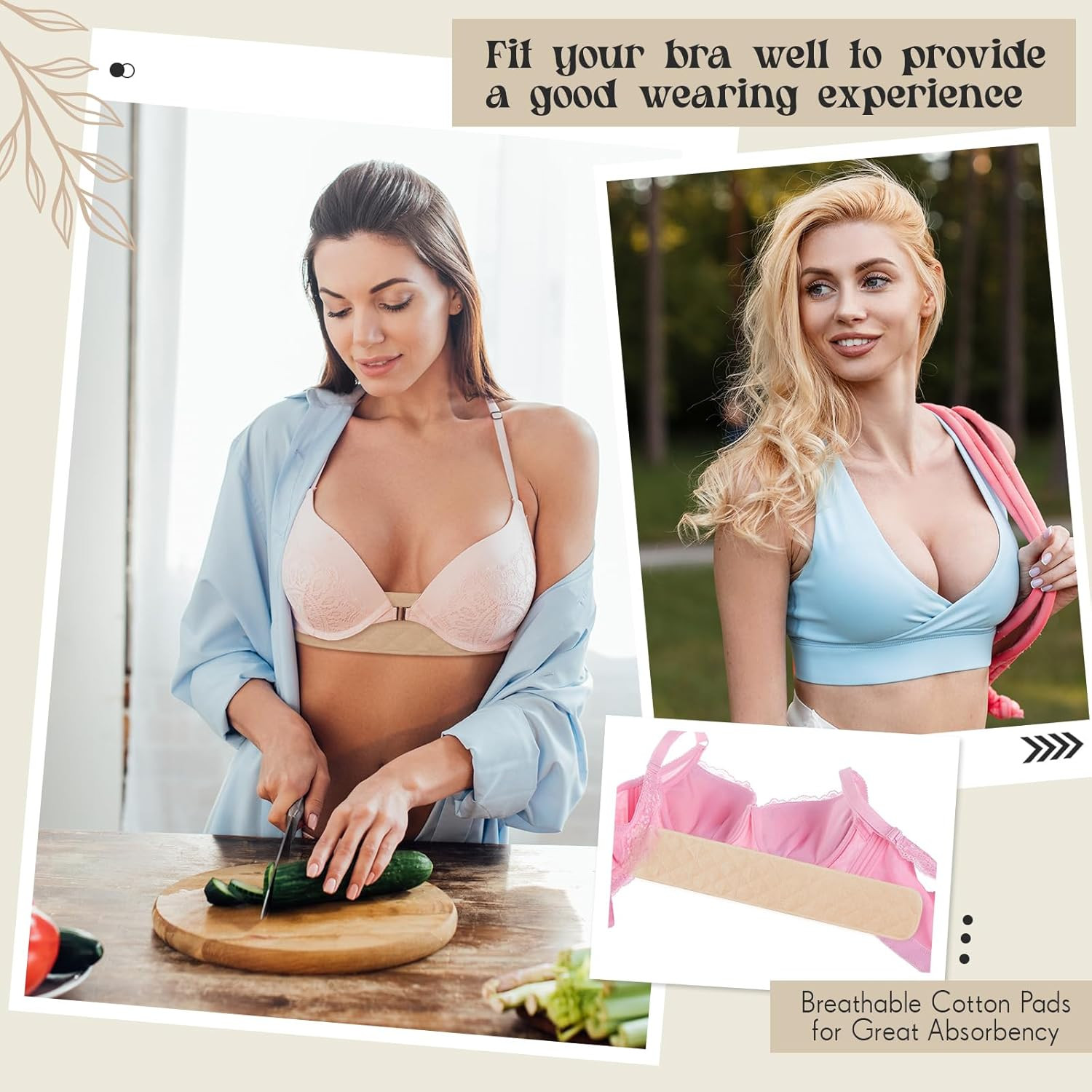 6 Pcs Cotton Bra Liners Rectangle under Bra Pads 3 Layer Bra Sweat Liners for Wo